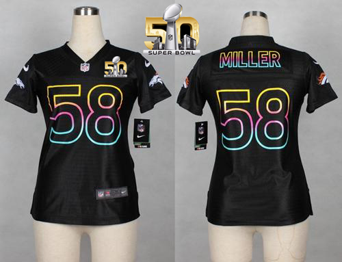 Nike Broncos #58 Von Miller Black Super Bowl 50 Women's NFL Fashion Game Jersey - Click Image to Close